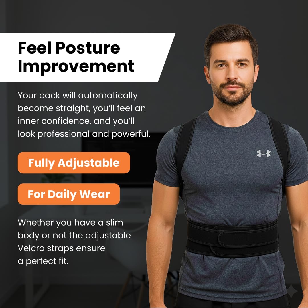 Sifoz Free Size Posture Corrector for Men & Women | Breathable Back & Shoulder Support Belt | Helps Improve Posture & Reduce Back Pain (Black)