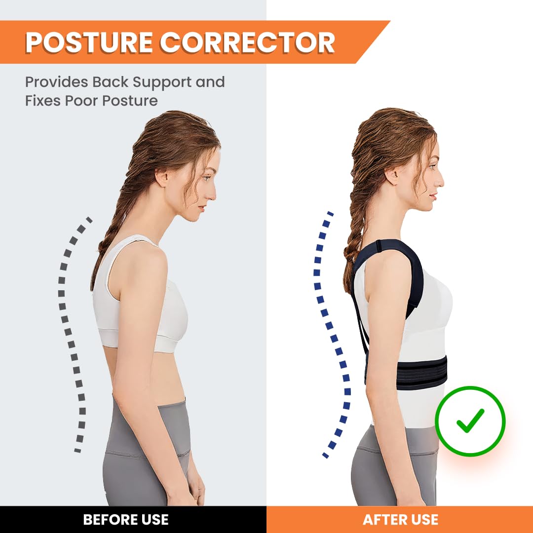 Sifoz Free Size Posture Corrector for Men & Women | Breathable Back & Shoulder Support Belt | Helps Improve Posture & Reduce Back Pain (Black)