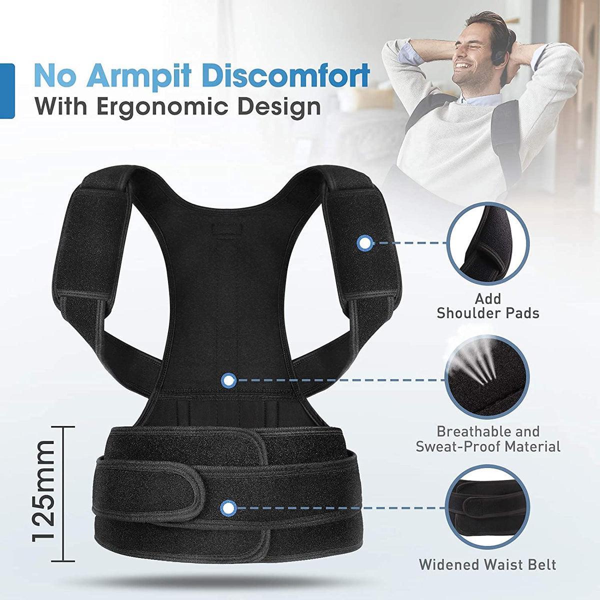 Sifoz Free Size Posture Corrector for Men & Women | Breathable Back & Shoulder Support Belt | Helps Improve Posture & Reduce Back Pain (Black)