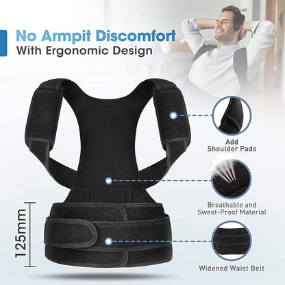Sifoz Free Size Posture Corrector for Men & Women | Breathable Back & Shoulder Support Belt | Helps Improve Posture & Reduce Back Pain (Black)