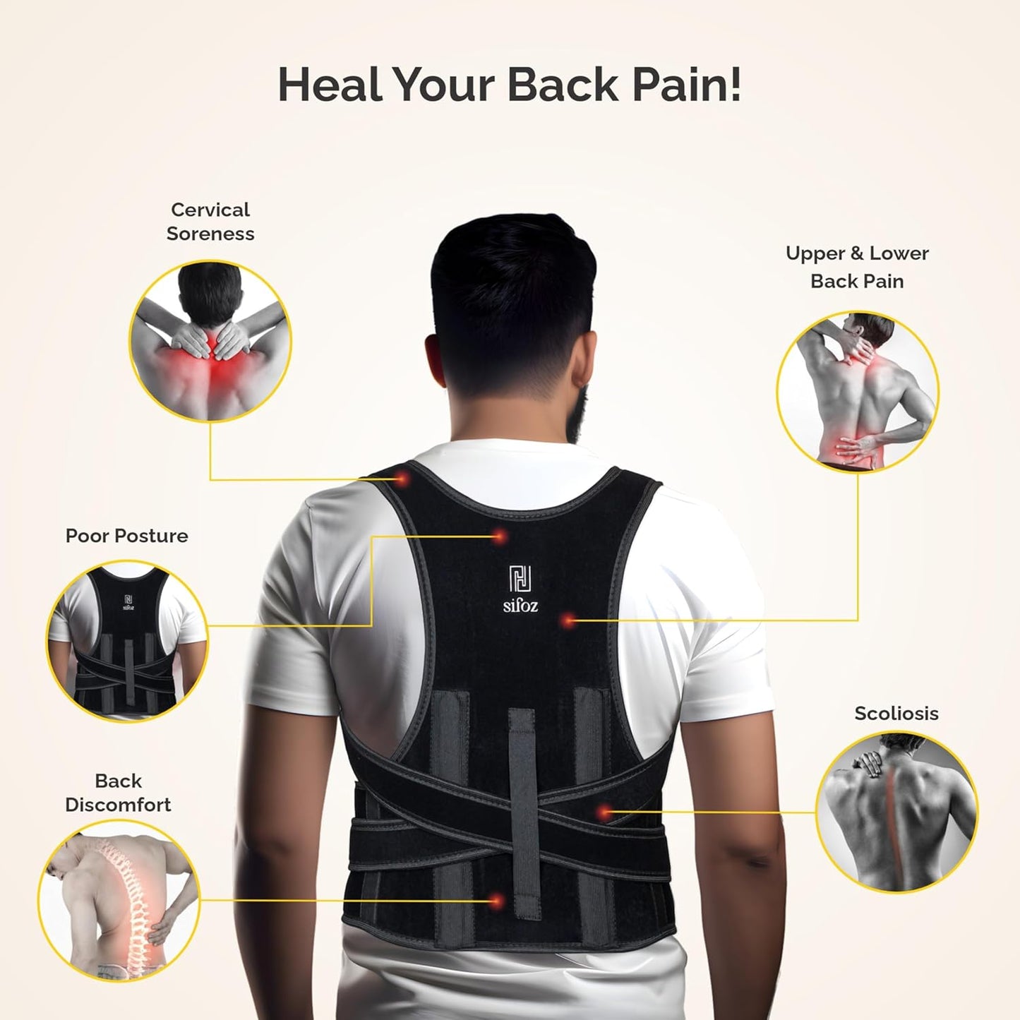 Sifoz Free Size Posture Corrector for Men & Women | Breathable Back & Shoulder Support Belt | Helps Improve Posture & Reduce Back Pain (Black)