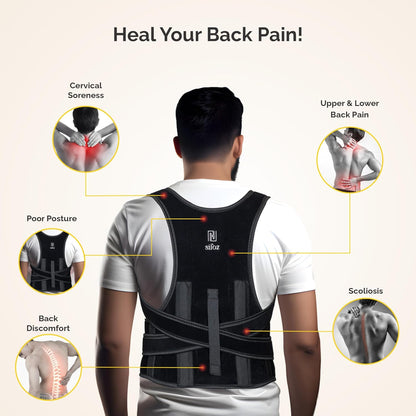 Sifoz Free Size Posture Corrector for Men & Women | Breathable Back & Shoulder Support Belt | Helps Improve Posture & Reduce Back Pain (Black)