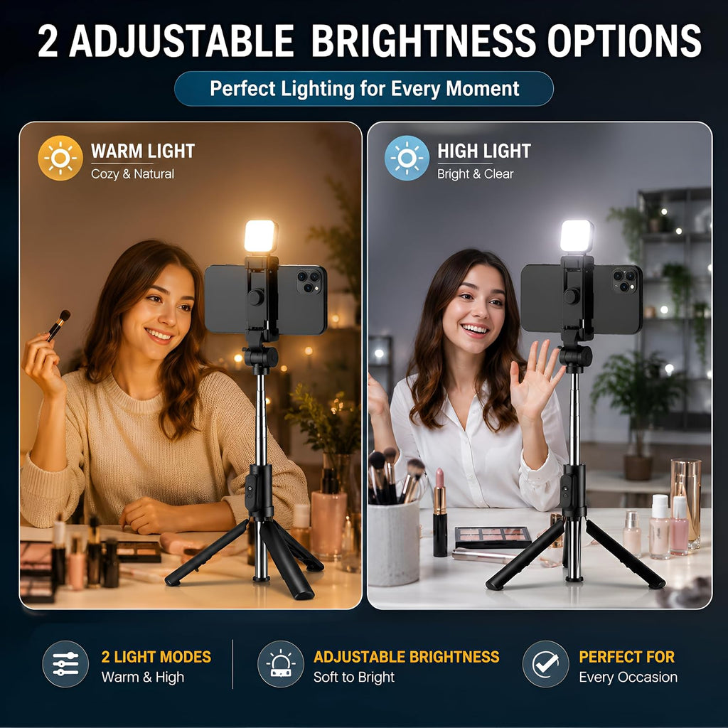 3-in-1 Smart Vlogging Tripod Selfie Stick with Bluetooth Remote & LED Fill Light