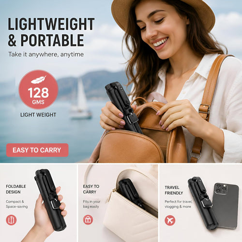 3-in-1 Smart Vlogging Tripod Selfie Stick with Bluetooth Remote & LED Fill Light
