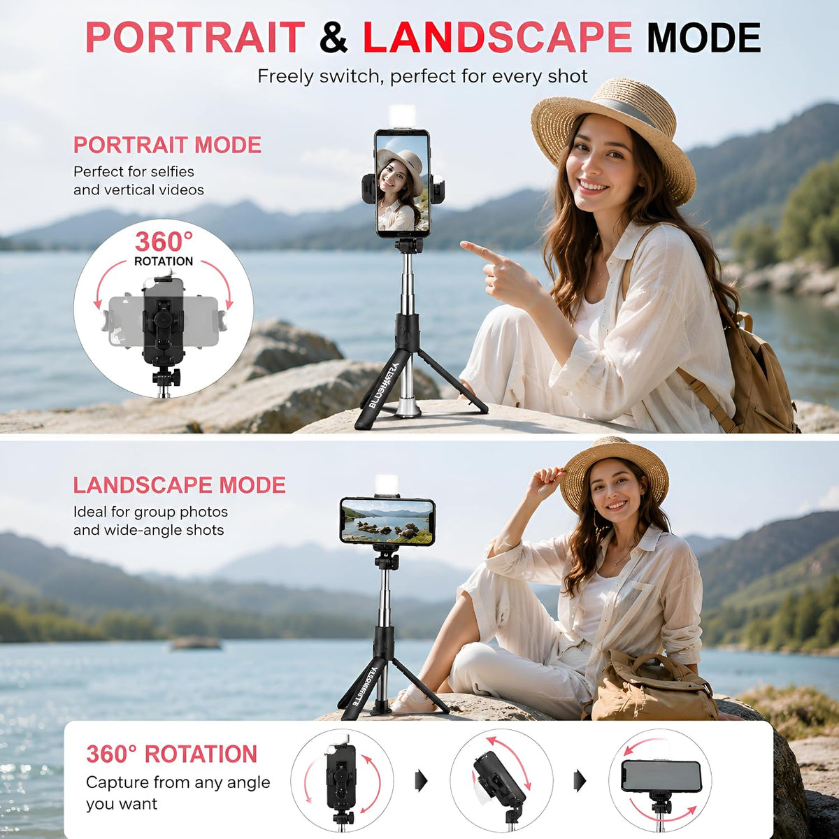 3-in-1 Smart Vlogging Tripod Selfie Stick with Bluetooth Remote & LED Fill Light