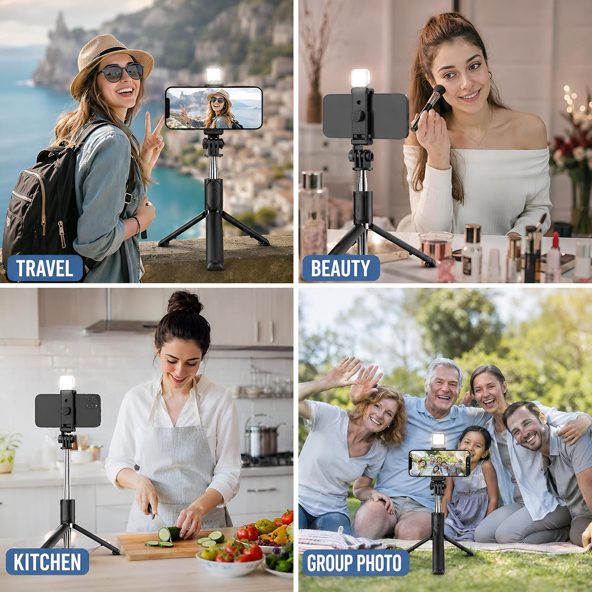 3-in-1 Smart Vlogging Tripod Selfie Stick with Bluetooth Remote & LED Fill Light