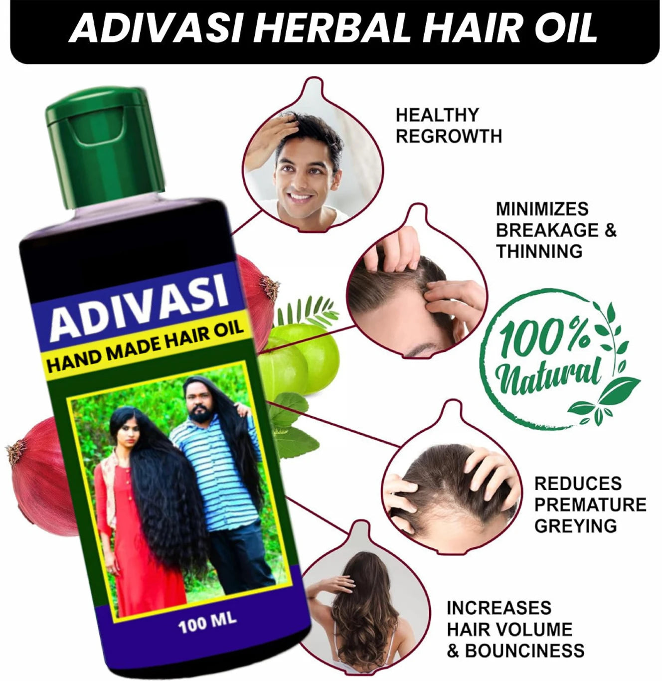 Premium Adivasi Herbal Hair Oil | Natural Hair Care for Strong, Healthy-Looking Hair (100ml)