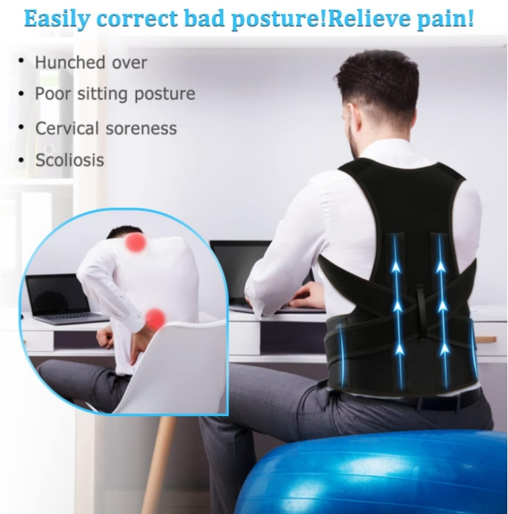 Sifoz Free Size Posture Corrector for Men & Women | Breathable Back & Shoulder Support Belt | Helps Improve Posture & Reduce Back Pain (Black)